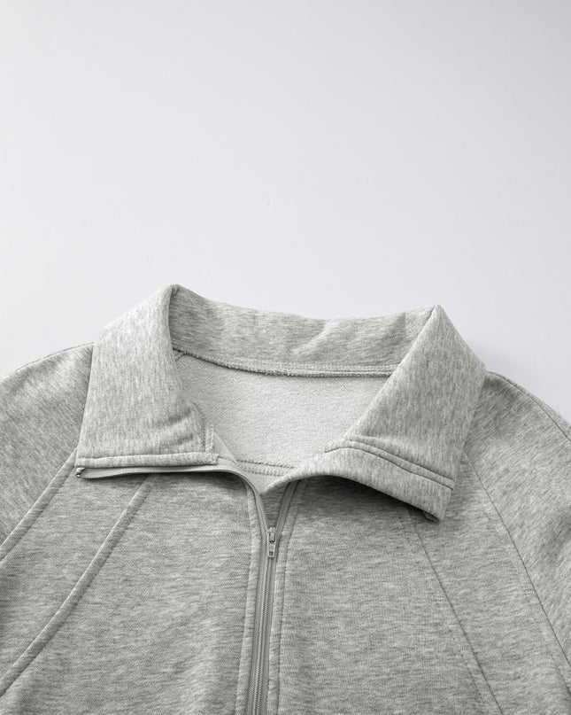Black Zip Up Stand Collar Ribbed Thumbhole Sleeve Sweatshirt