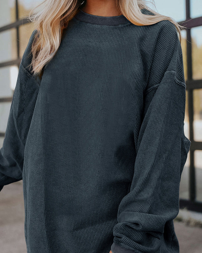 Red Plain Drop Sleeve Rib Knit Oversized Sweatshirt