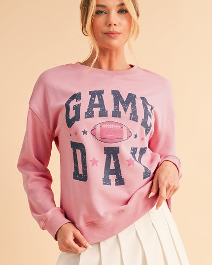Pink Game Day Sweatshirt – Rugby Style Drop Shoulder Graphic Pullover