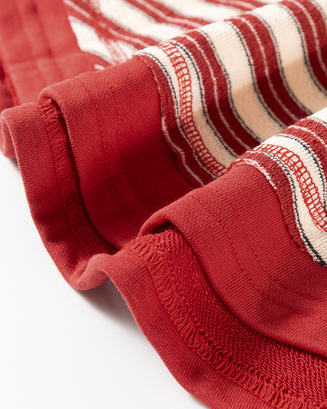 Red Stripe Collared V Neck Drop Shoulder Top