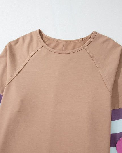 Smoke Green Flower Patchwork Exposed Seam Raglan Sleeve Top