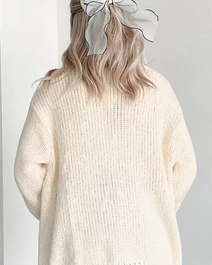 White Pumpkin Print Open Front Drop Shoulder Knit Cardigan