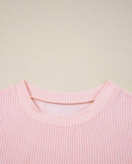 Dark Blue Corded Knit Color Block Pocketed Crew Neck T Shirt