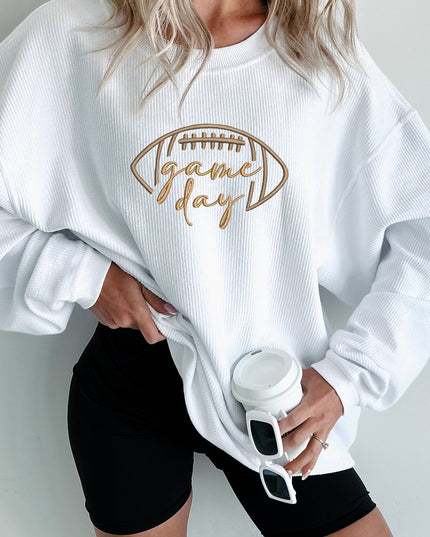 Dark Blue Football Graphic Drop Shoulder Game Day Corded Sweatshirt