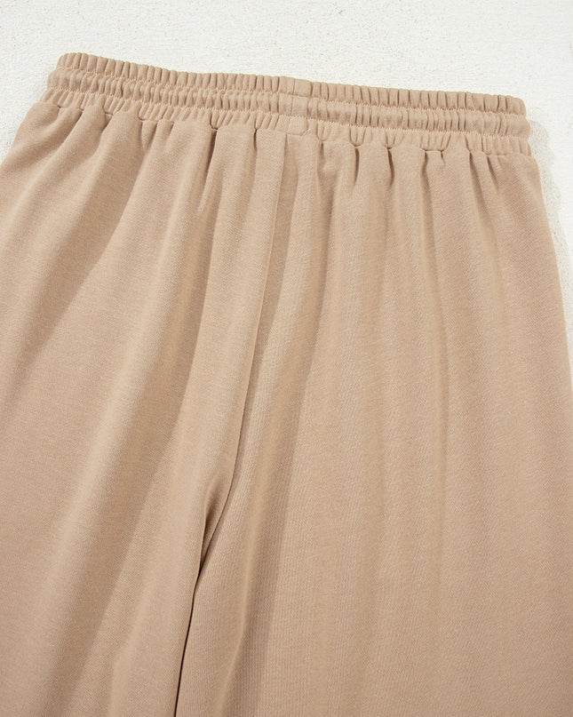 Khaki Color Block Long Sleeve Crop Top Drawstring Pant Set