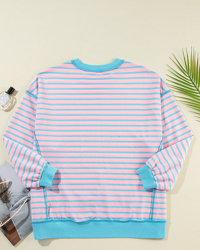 Pink Stripe Contrast Trim High Low Tunic Sweatshirt