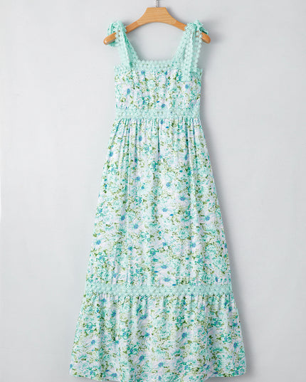Green Floral Lace Tied Strap Empire Waist Maxi Dress