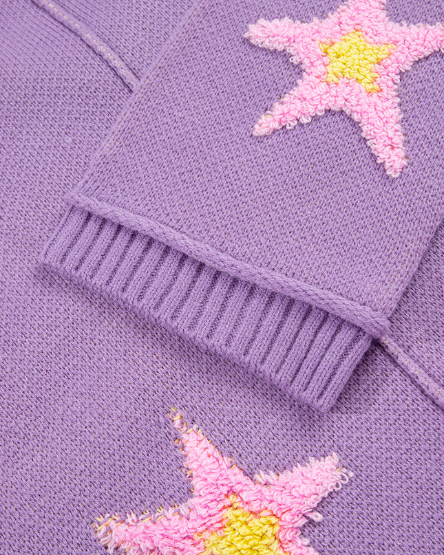 Lavendula Brushed Star Graphic V Neck Drop Shoulder Oversize Sweater