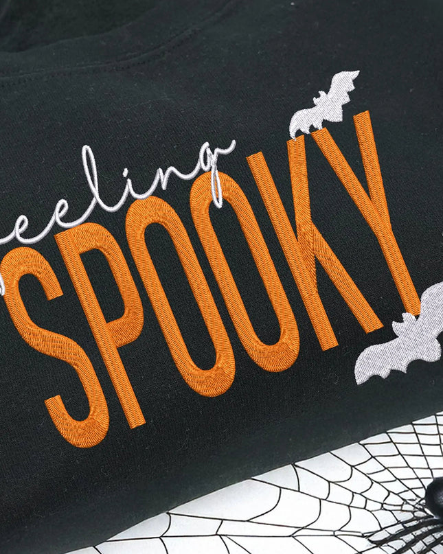 Feeling Spooky Halloween Sweatshirt – Embroidered Graphic Oversized Black Pullover