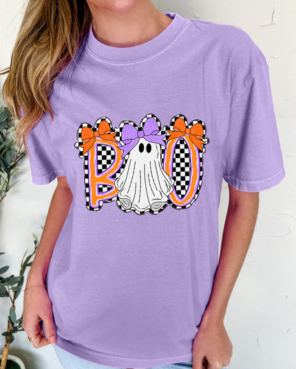 Wisteria Boo Checkered Ghost Crewneck Graphic Tee