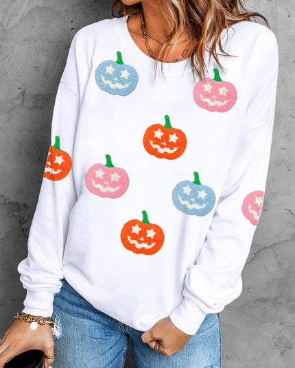 White Cute Halloween Pumpkin Graphic Sweatshirt