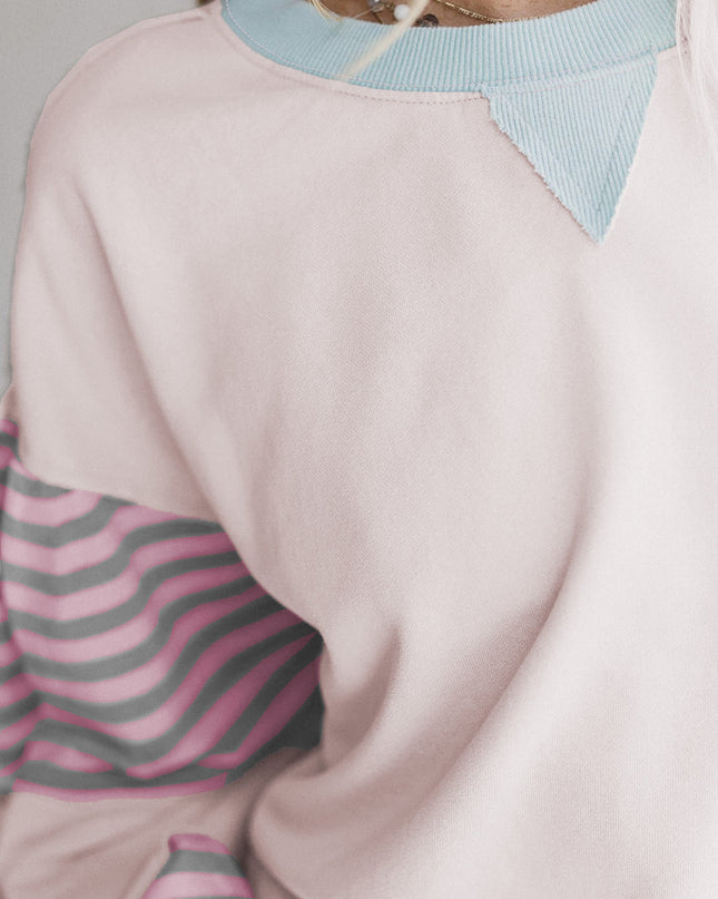 Delicacy Colorblock Patchwork Striped Sleeve Sweatshirt