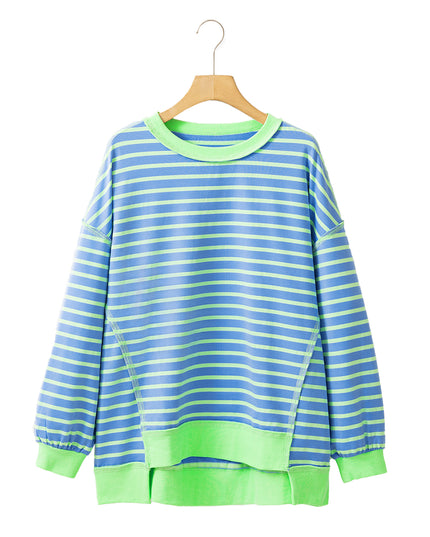 Pink Stripe Contrast Trim High Low Tunic Sweatshirt