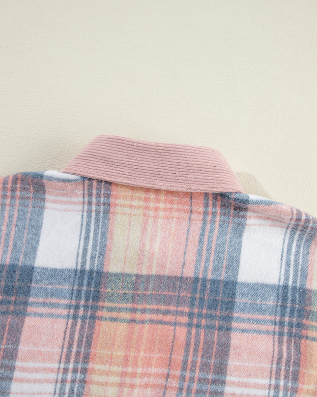Cinnamon Plaid Corduroy Patchwork Pocket Loose Shacket