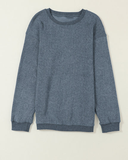Green Ribbed Round Neck Drop Sleeve Pullover Sweatshirt