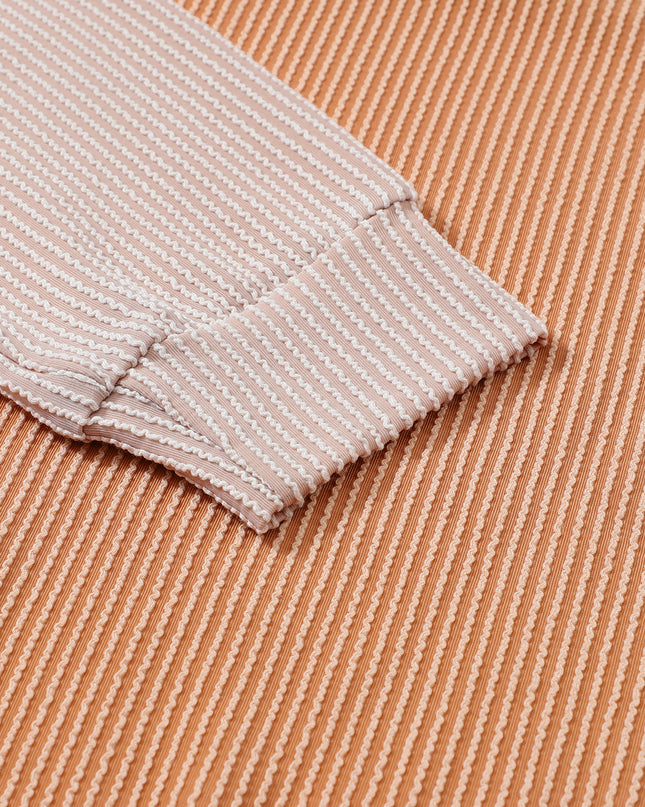 Multicolor Colorblock Ribbed Loose Long Sleeve Top
