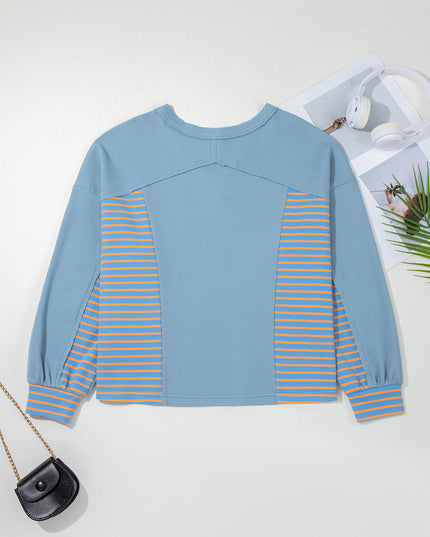 Meadow Mist Green Exposed Seam Waffle Striped Patchwork Baggy Pullover