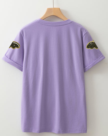 Wisteria Sequin Halloween Bat Patched Casual T Shirt