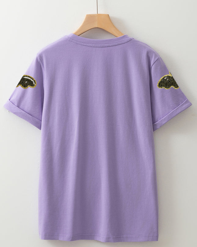 Wisteria Sequin Halloween Bat Patched Casual T Shirt
