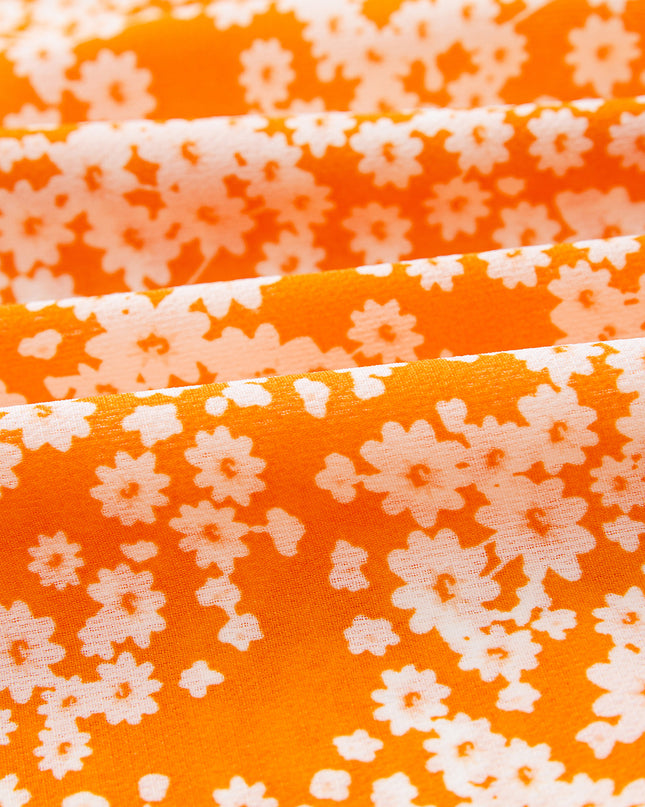 Orange Floral Print Smocked V Neck Bell Sleeve Maxi Dress