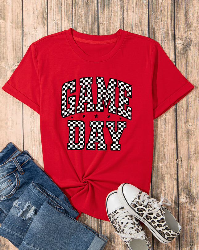 Red Checkered Game Day Graphic T Shirt