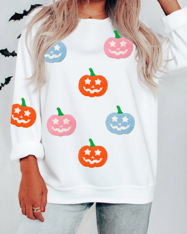 White Cute Halloween Pumpkin Graphic Sweatshirt