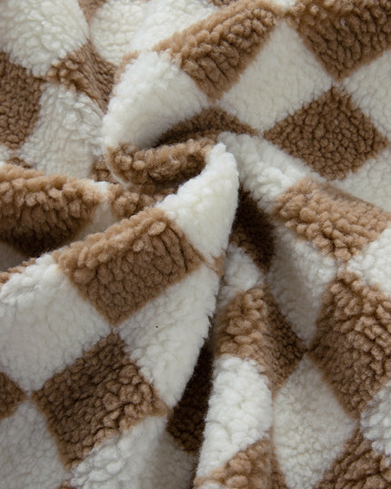 Khaki Checkered Sherpa Collared Jacket Vest