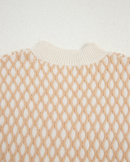 Smoke Gray Checkered Textured Knit Mock Neck Sweater