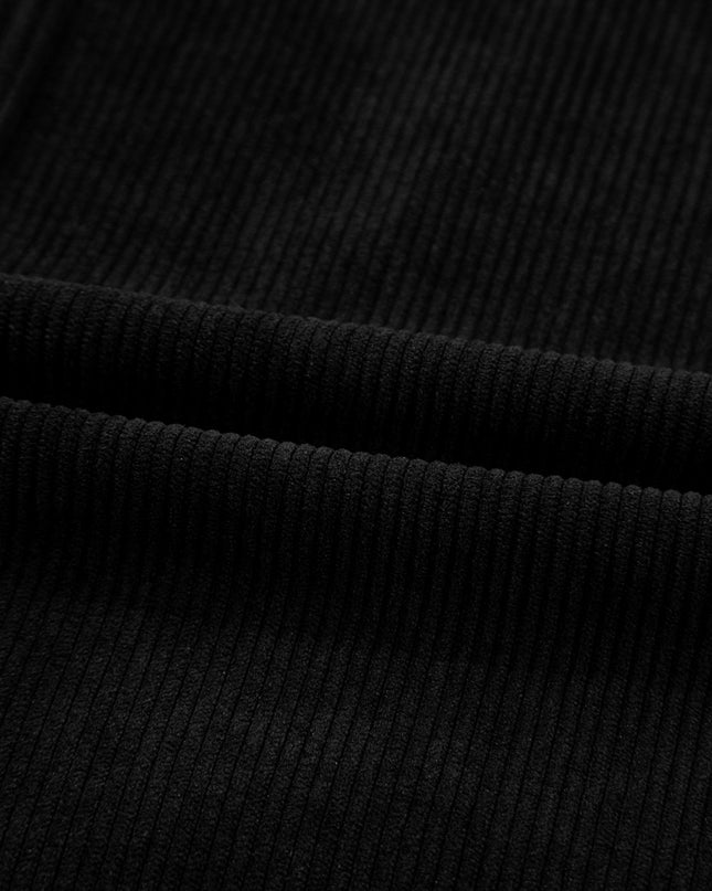 Black Corduroy Exposed Seam Sleeveless Mini Dress