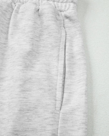 Light Grey Bow Embroidery Long Sleeve Pullover and High Waist Shorts Set