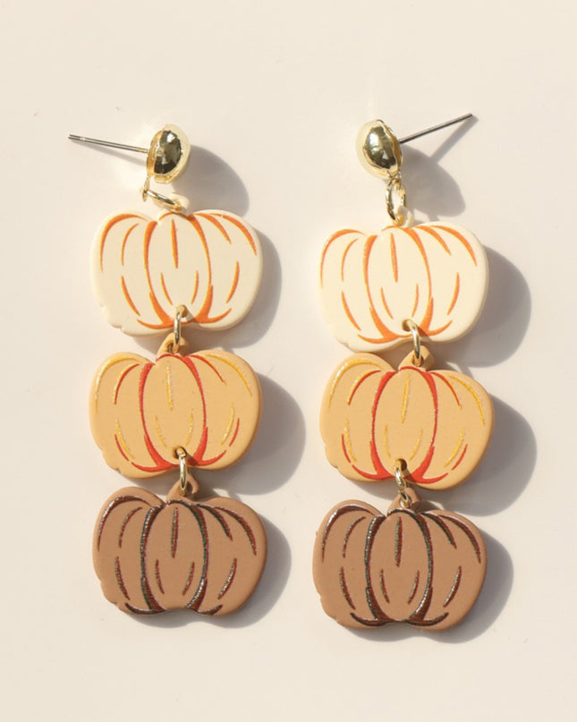 Russet Orange Halloween Retro Pumpkin Dangle Earrings
