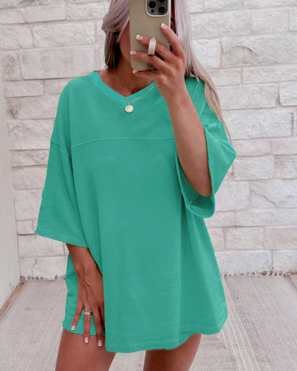 Bonbon Loose V Neck Tee and Drawstring Shorts Set