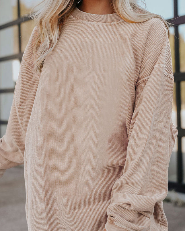 Red Plain Drop Sleeve Rib Knit Oversized Sweatshirt