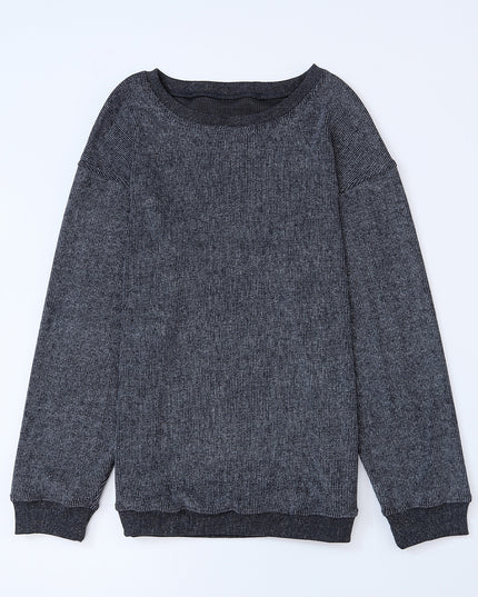 Green Ribbed Round Neck Drop Sleeve Pullover Sweatshirt