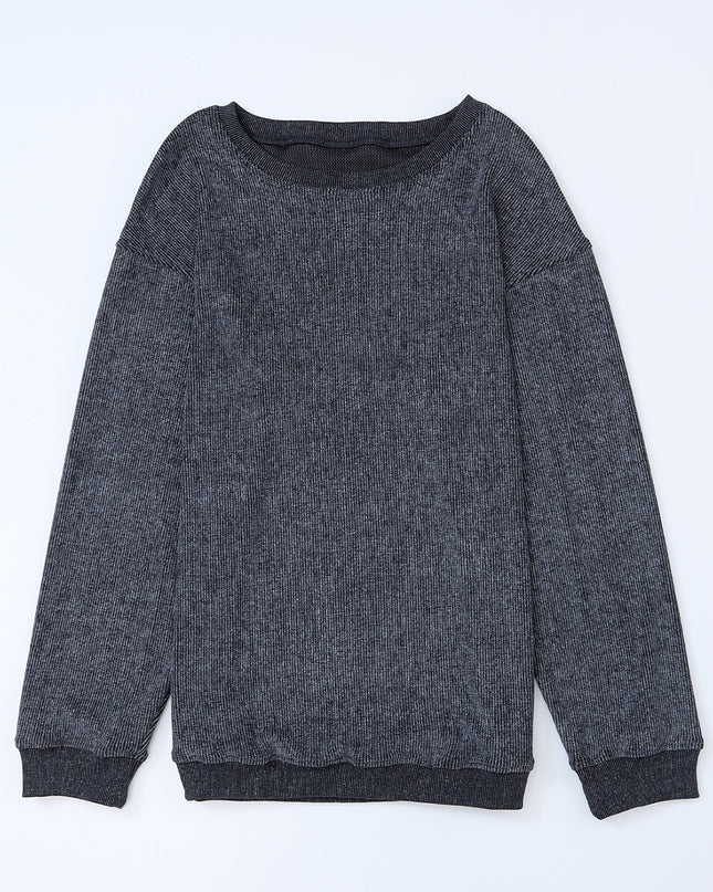 Green Ribbed Round Neck Drop Sleeve Pullover Sweatshirt