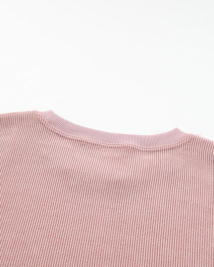 Green Ribbed Round Neck Drop Sleeve Pullover Sweatshirt