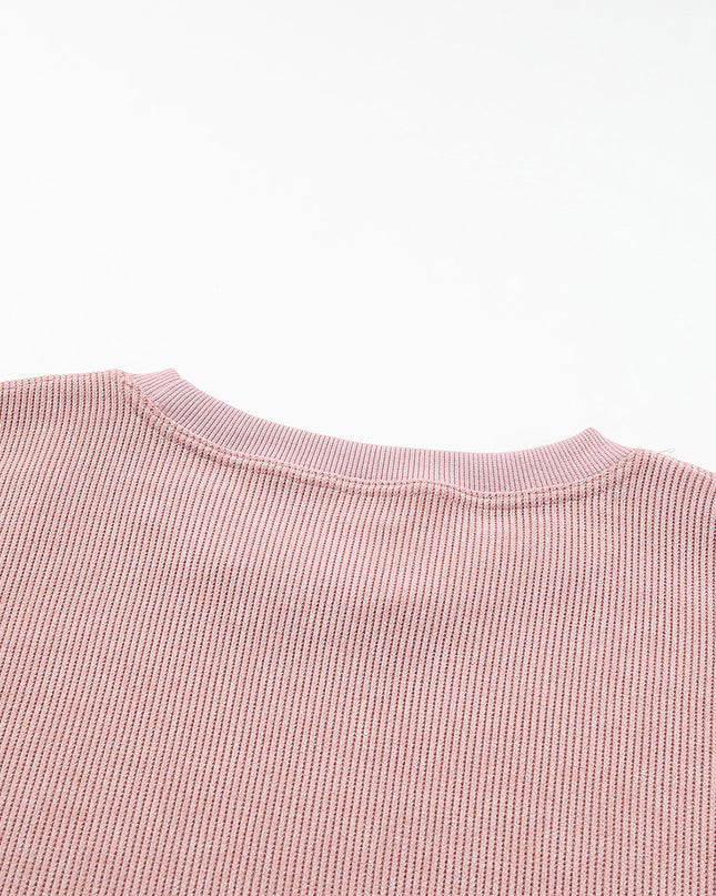 Green Ribbed Round Neck Drop Sleeve Pullover Sweatshirt