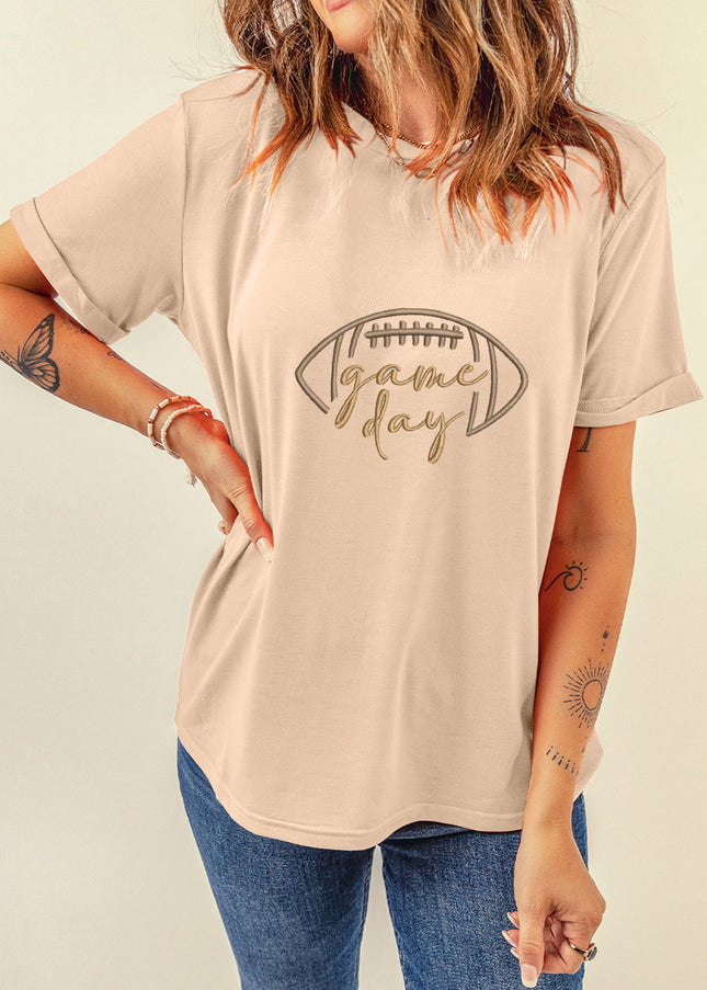 Khaki game day Rugby Embroidered Graphic T Shirt