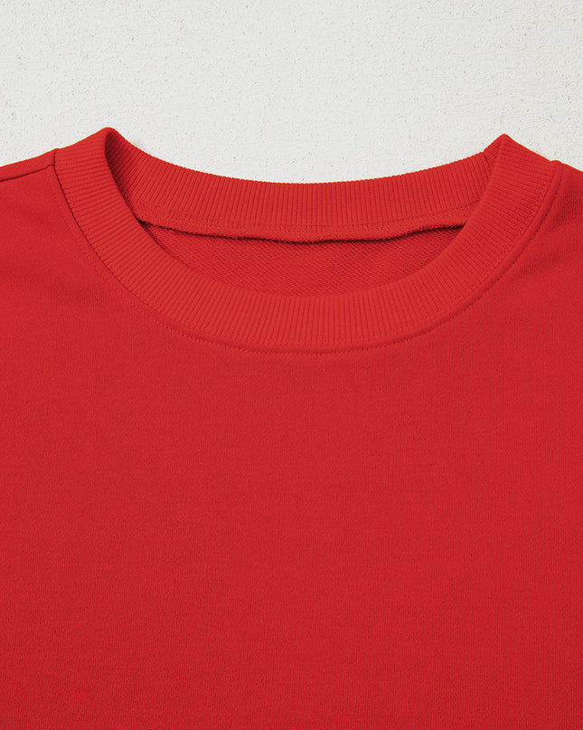 Fiery Red Preppy Striped Sleeve Loose Sweatshirt