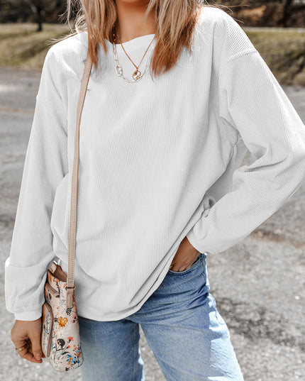 Red Plain Drop Sleeve Rib Knit Oversized Sweatshirt
