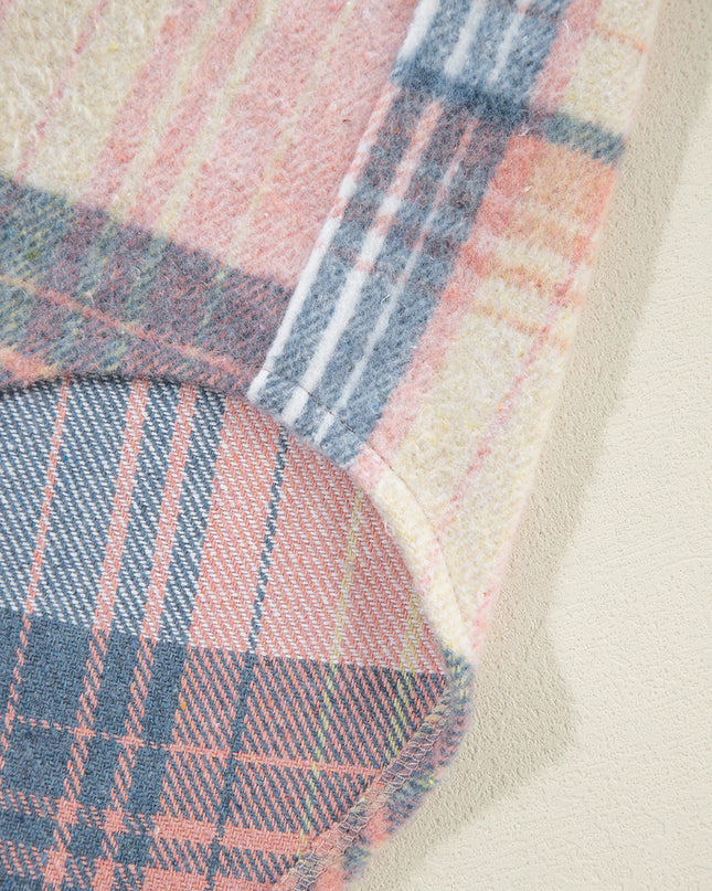 Cinnamon Plaid Corduroy Patchwork Pocket Loose Shacket