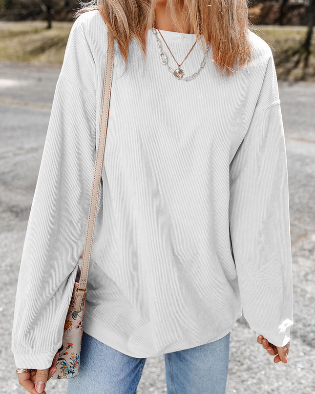 Red Plain Drop Sleeve Rib Knit Oversized Sweatshirt
