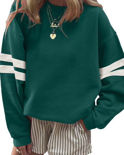 Fiery Red Preppy Striped Sleeve Loose Sweatshirt