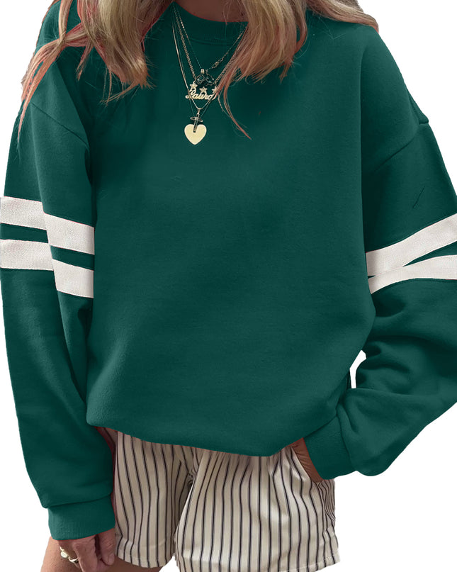 Fiery Red Preppy Striped Sleeve Loose Sweatshirt