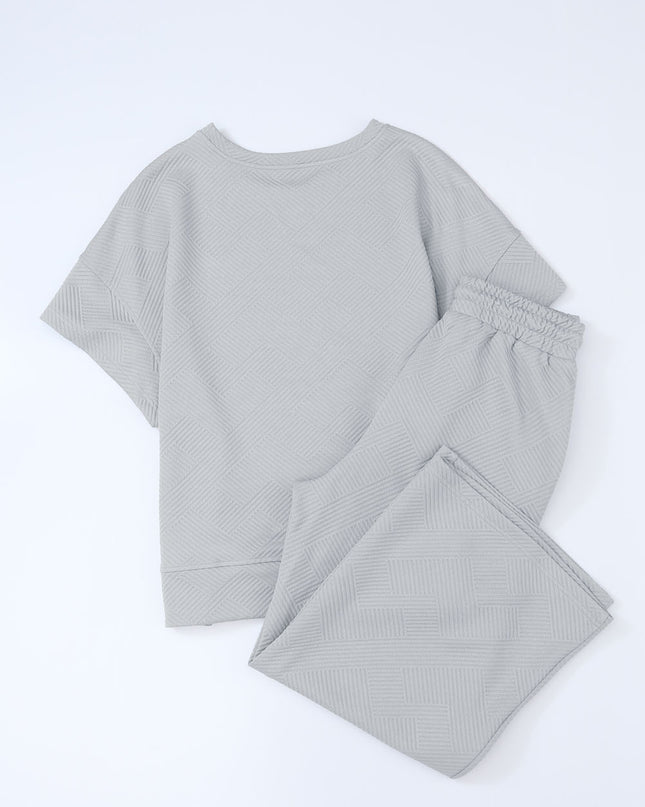 Black Textured Loose Fit T Shirt and Drawstring Pants Set