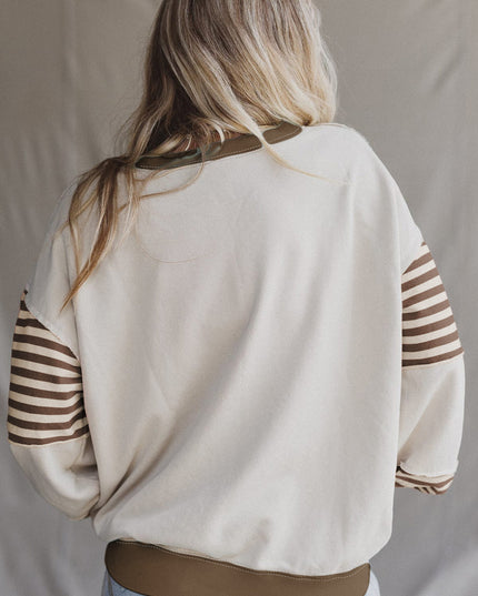 Delicacy Colorblock Patchwork Striped Sleeve Sweatshirt