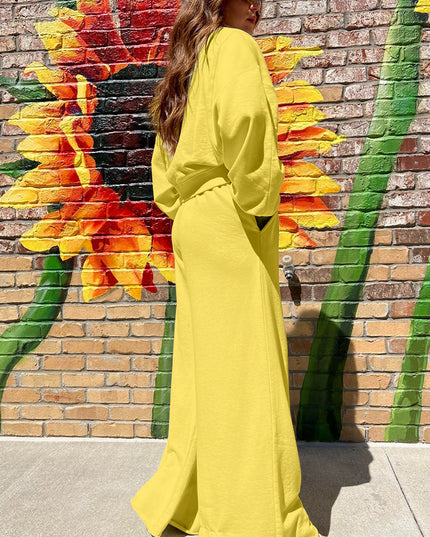 Mist Blue Wide-Leg Lounge Set | Drop Shoulder Crop Pullover & Drawstring Pants