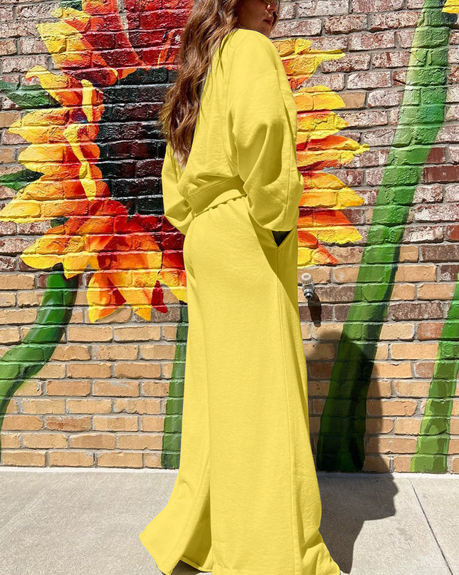 Mist Blue Wide-Leg Lounge Set | Drop Shoulder Crop Pullover & Drawstring Pants