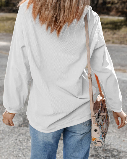 Red Plain Drop Sleeve Rib Knit Oversized Sweatshirt