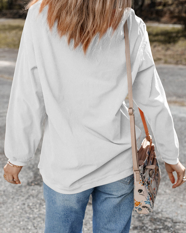 Red Plain Drop Sleeve Rib Knit Oversized Sweatshirt